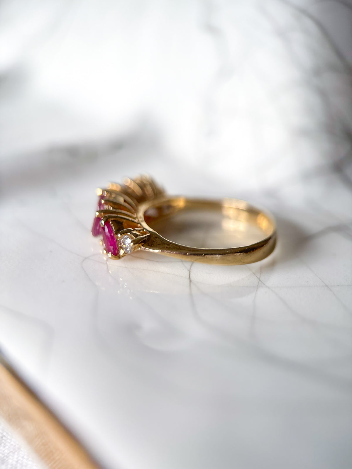 Vintage Natural Ruby and Natural Diamond Cluster 14k Yellow Gold Ring