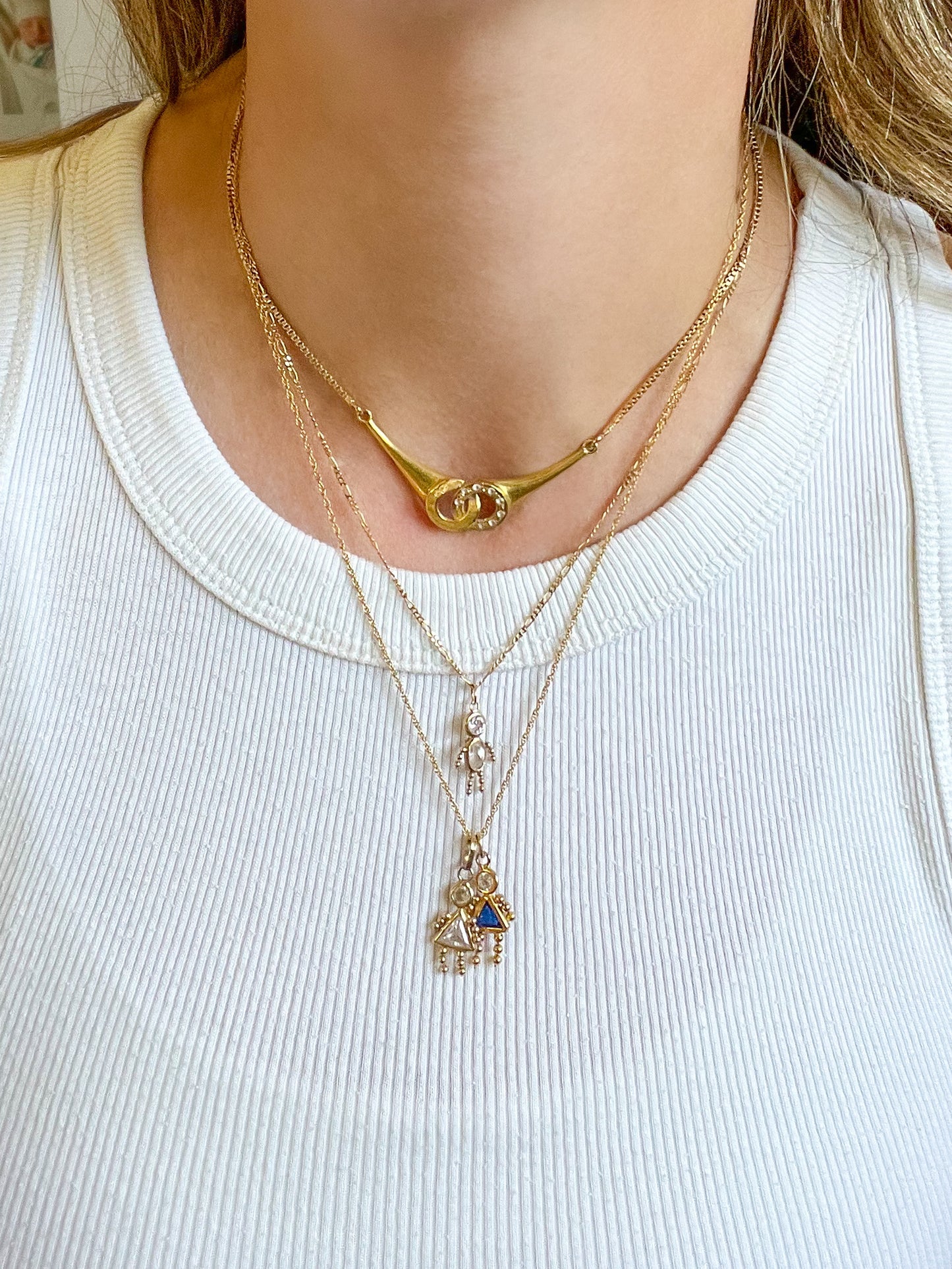 Vintage Blue Girl Birthstone 14k Yellow Gold Charm
