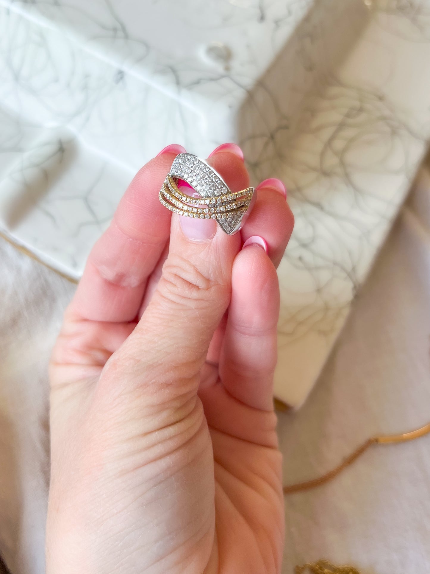 Natural Diamond Two Toned 14k Yellow and White Gold Ring