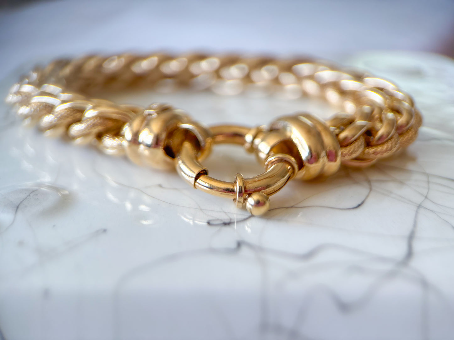 Vintage Super Chunky Braided 14k Yellow Gold 7 Inch Bracelet