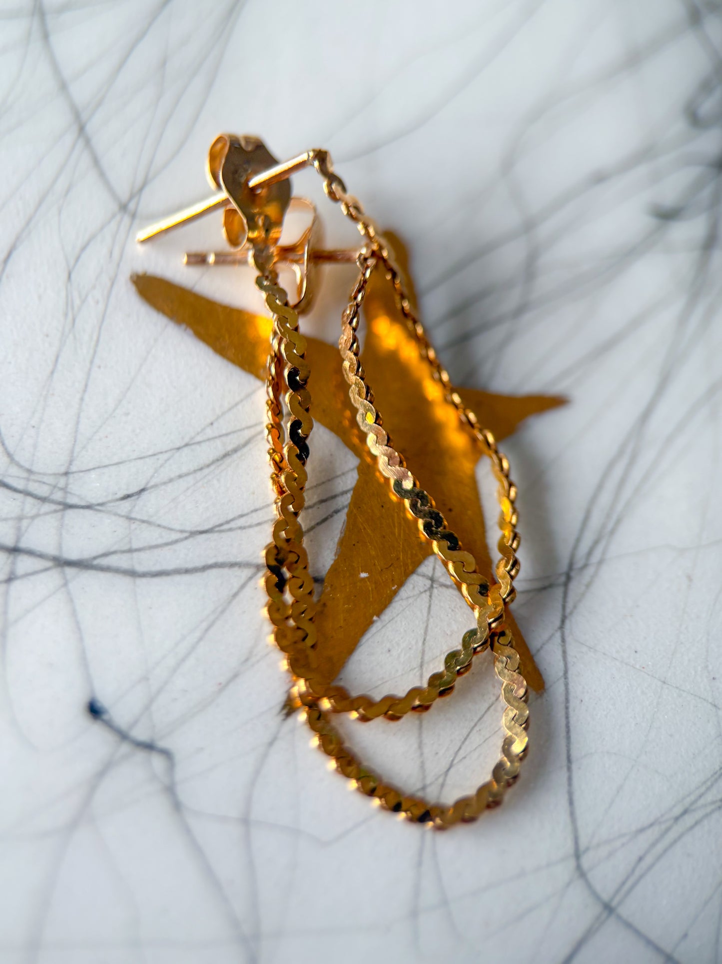 Vintage Serpentine Chain 14k Yellow Gold Dangle Earrings