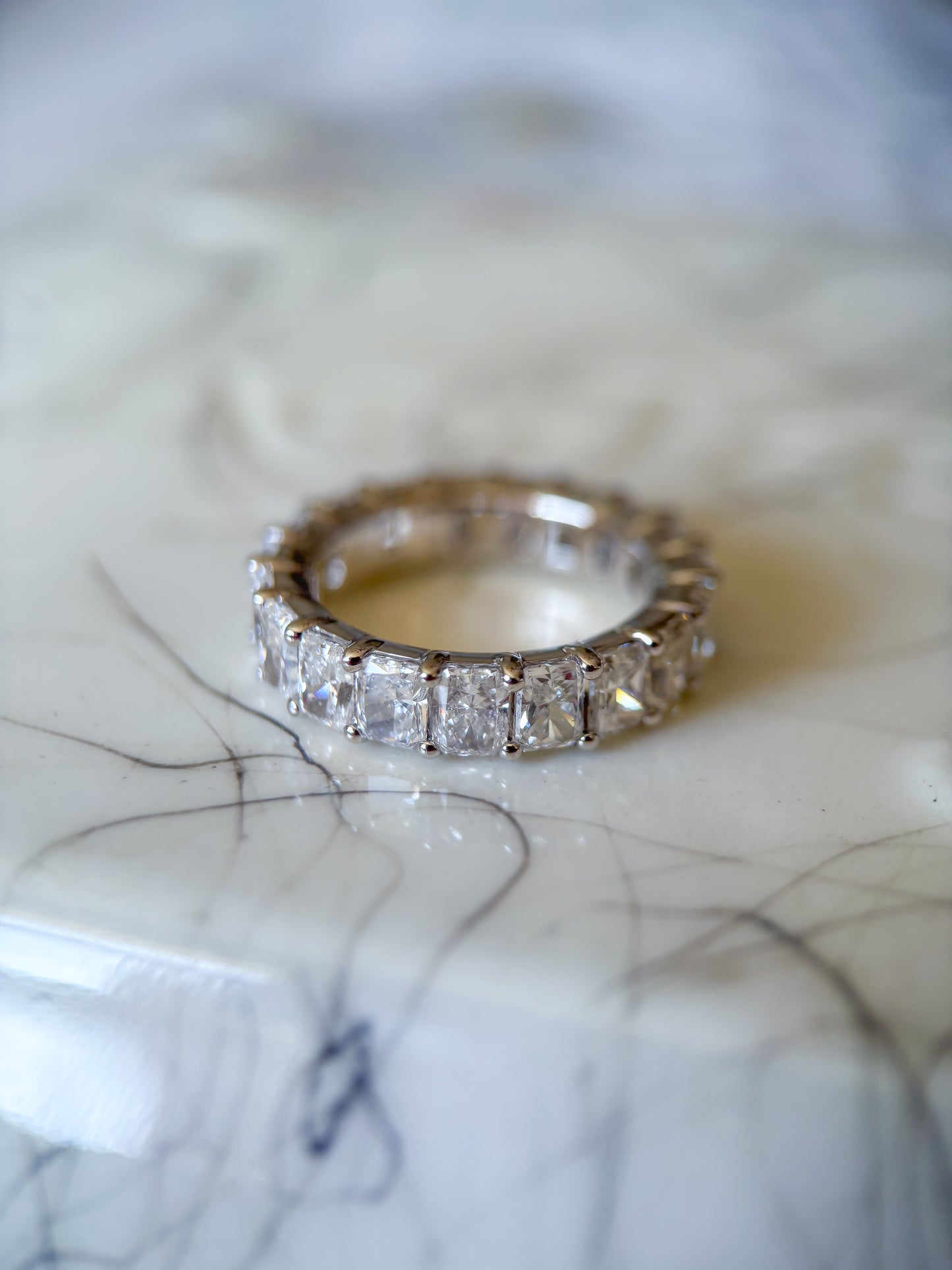 Lab Grown Diamond 14k White Gold Radiant Cut 6 Carat Eternity Band