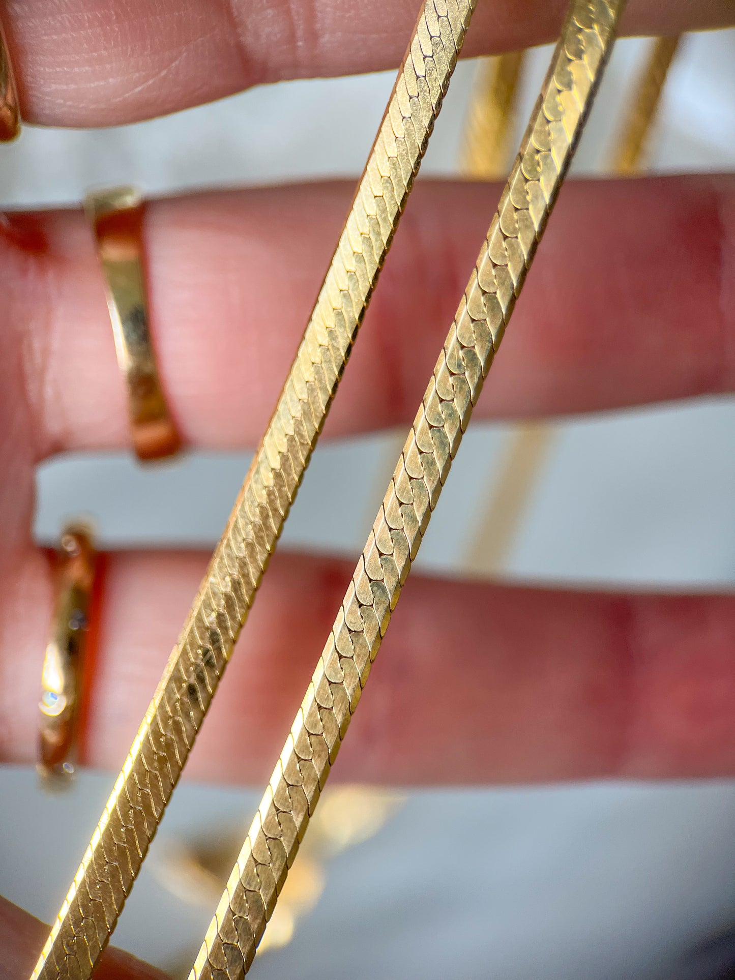 Vintage Herringbone Chain Necklaces 14k Yellow Gold - Two Lengths