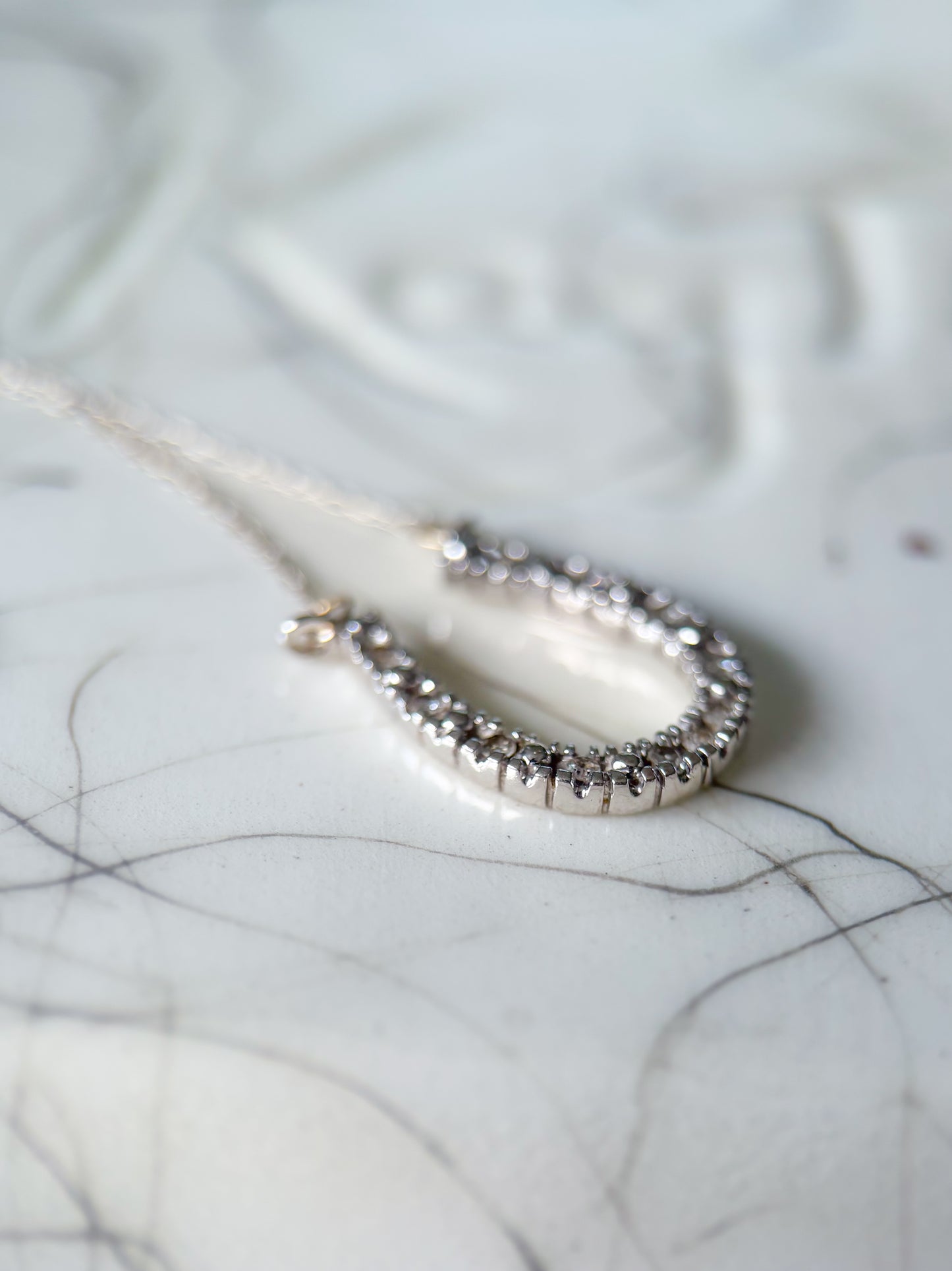 Vintage Natural Diamond Horseshoe Charm 14k White Gold with 20 Inch Chain