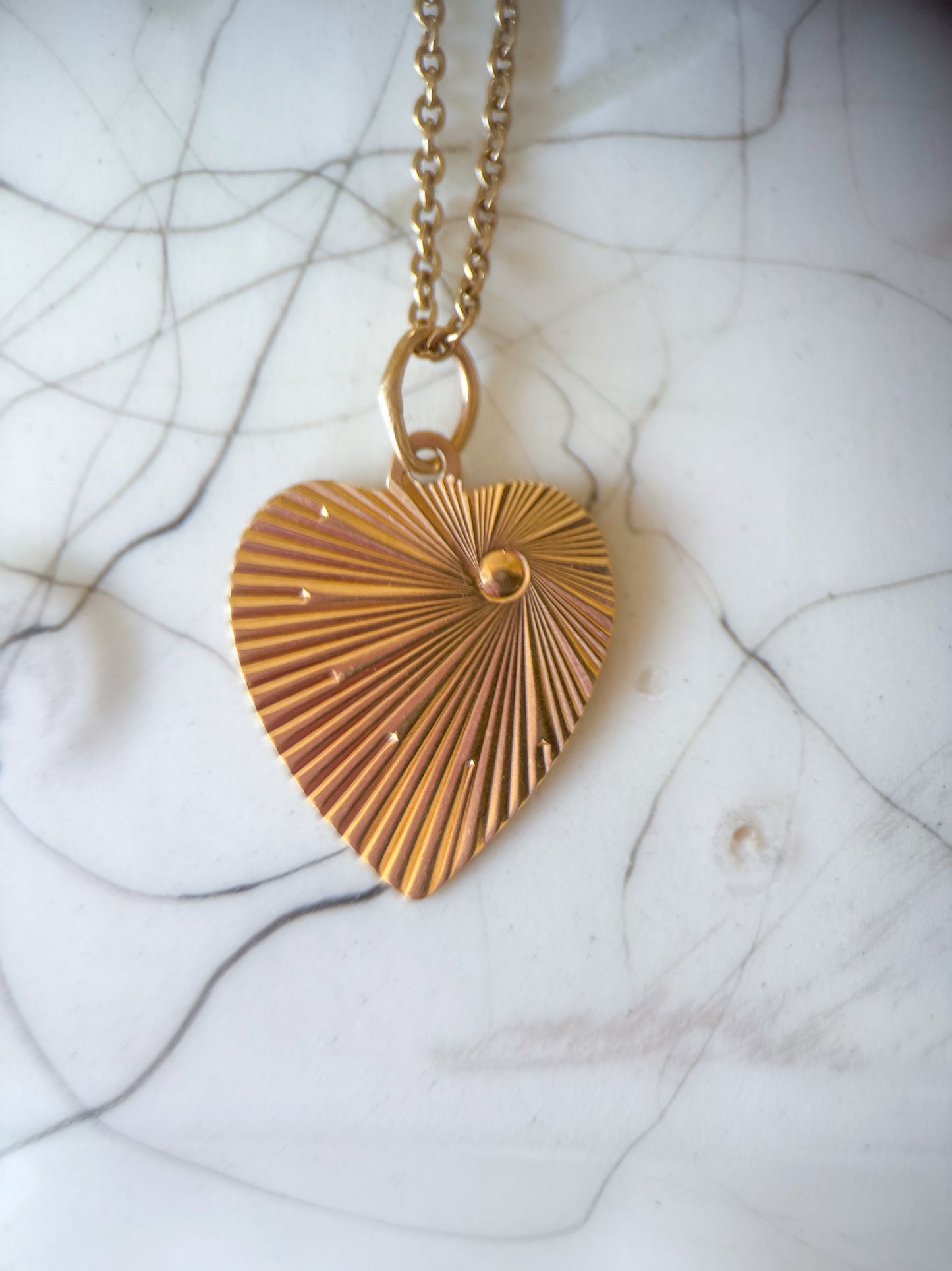 Vintage Engine Turned Heart 14k Yellow Gold Charm, Engraved: "Thou Shall Not Kill"