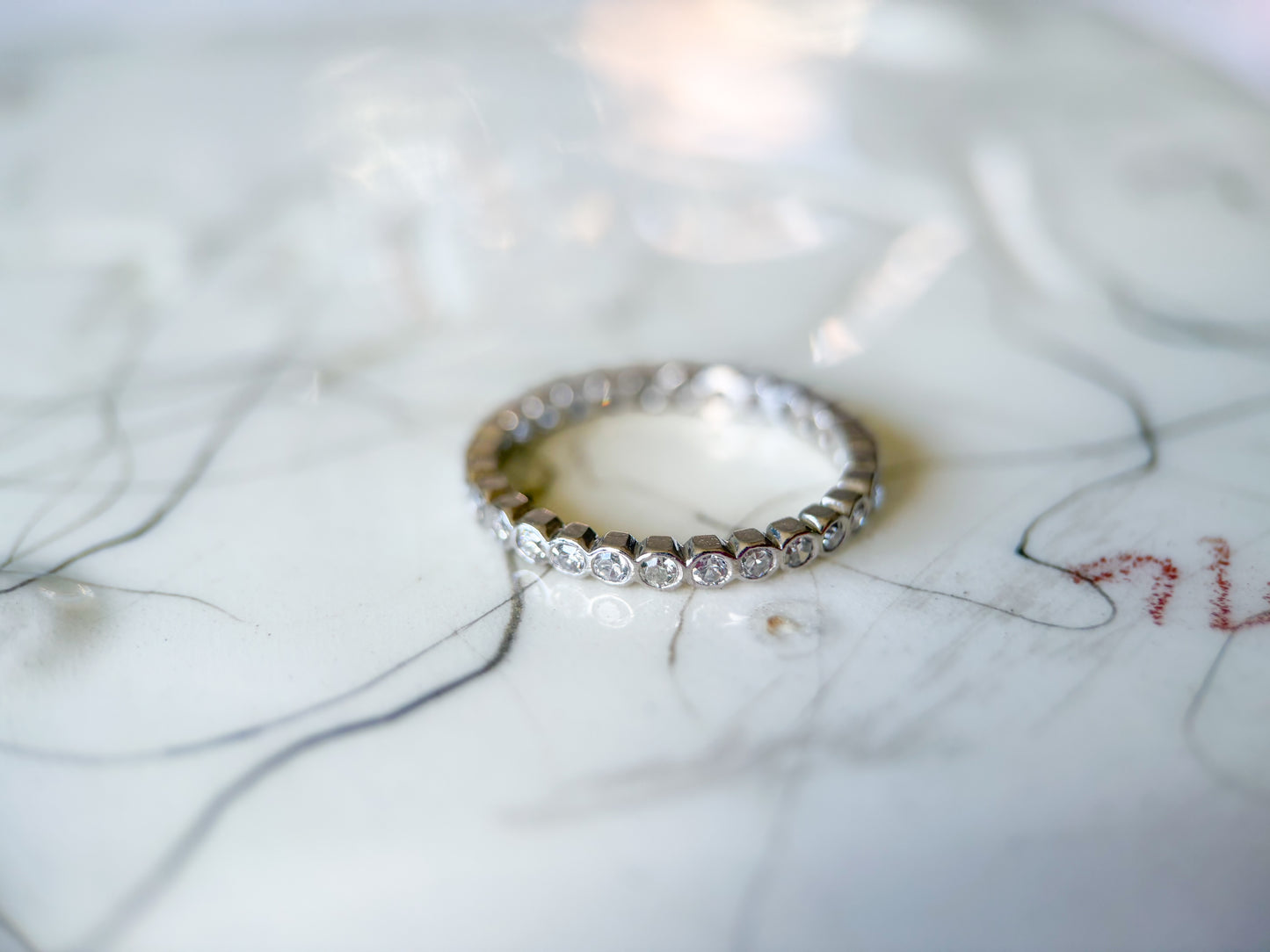 Vintage Bezel Set Natural Diamond Platinum Eternity Band, size 4 3/4