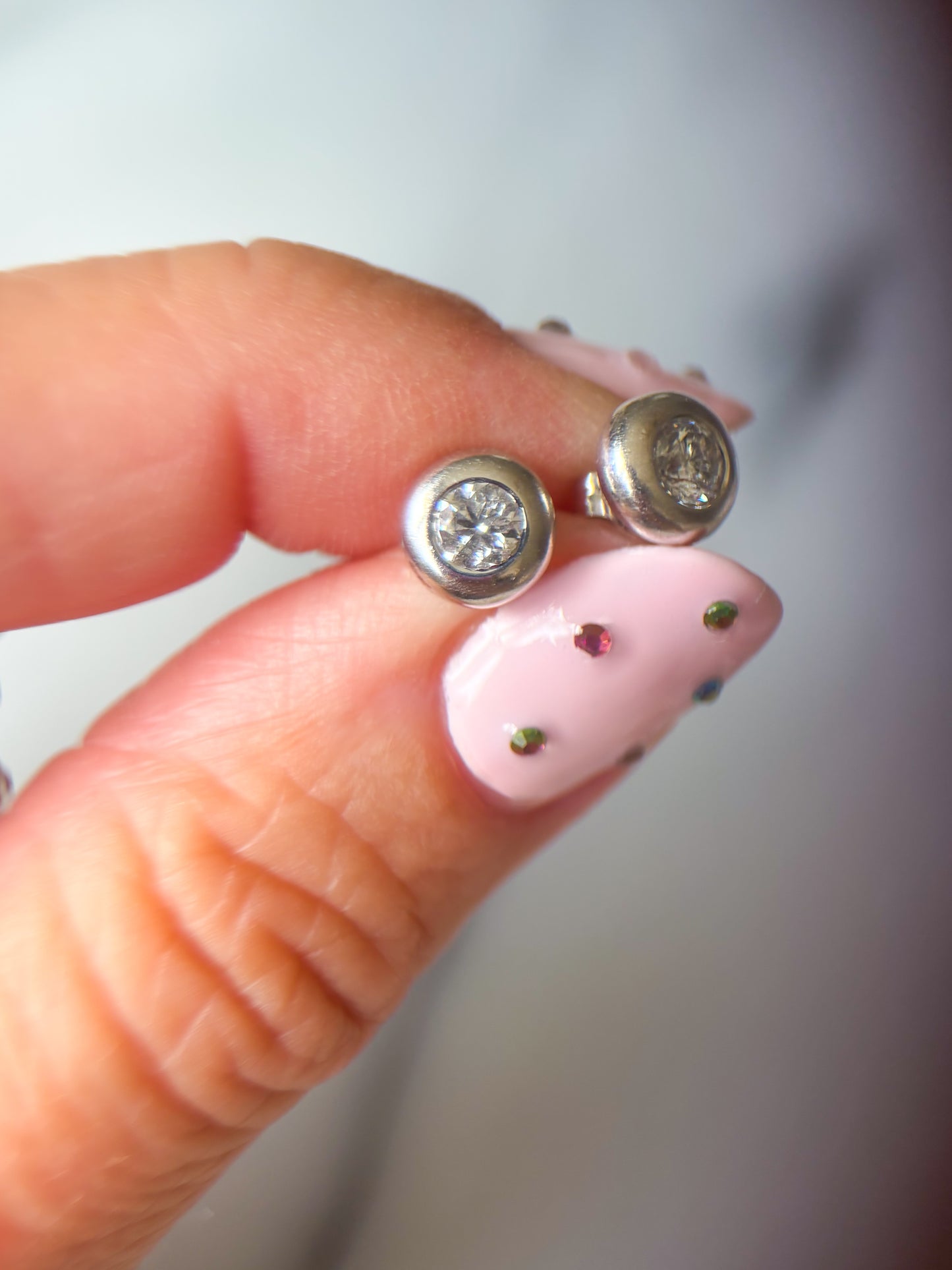 Vintage Natural Diamond 14k White Gold Donut Stud Earrings