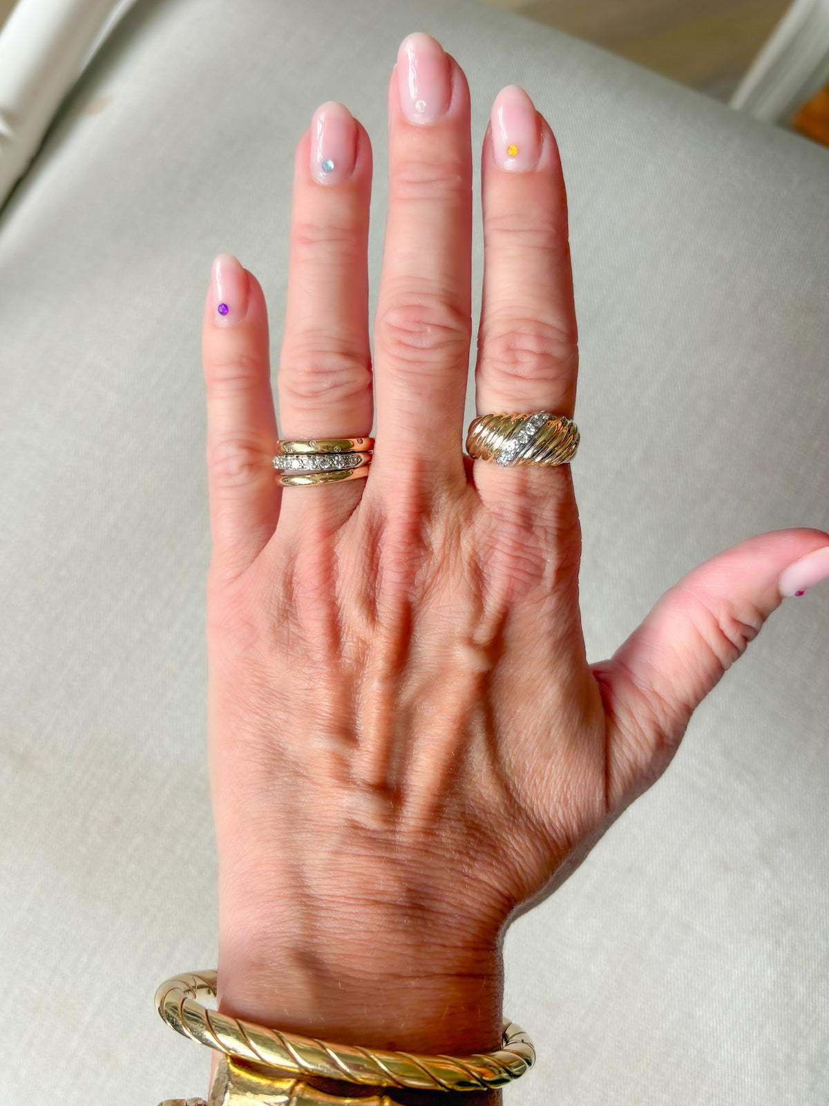 Vintage Natural Diamond Bombé 14k Yellow Gold Ring