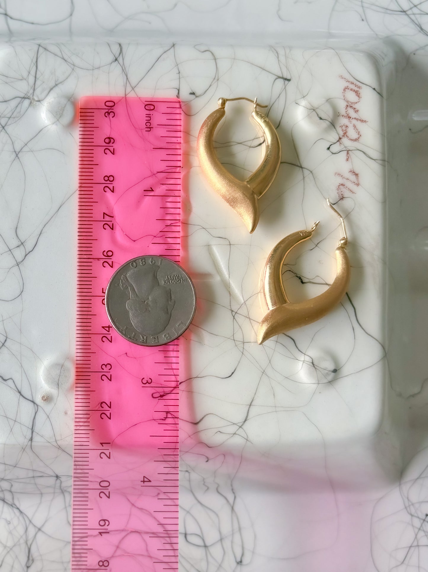 Vintage Matte Shiny 14k Yellow Gold Hoop Earrings