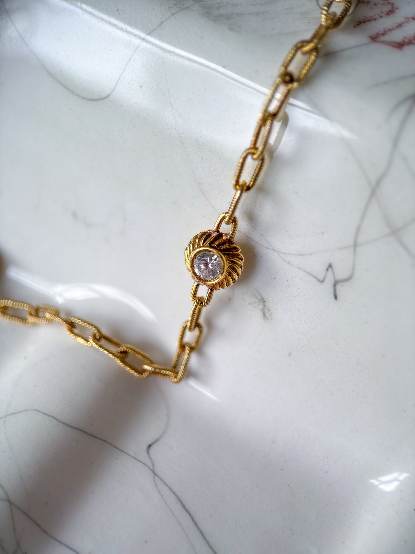 Vintage 14k Yellow Gold CZ by the Yard 17.5 Inch Chain Necklace