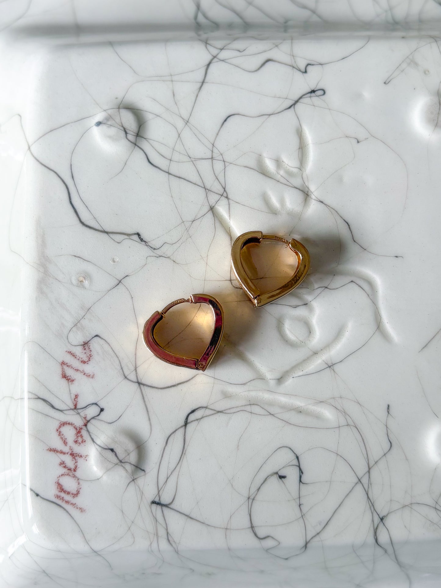 Vintage Heart Huggies 14k Yellow Gold Hoops
