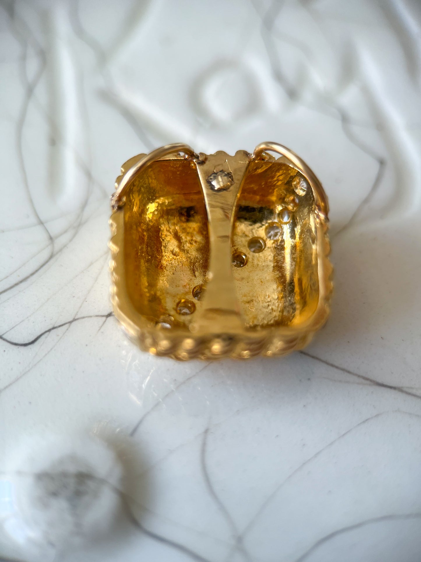 Vintage Blue Enamel and Natural Diamond Square 14k Yellow Gold Slider, circa 1960s