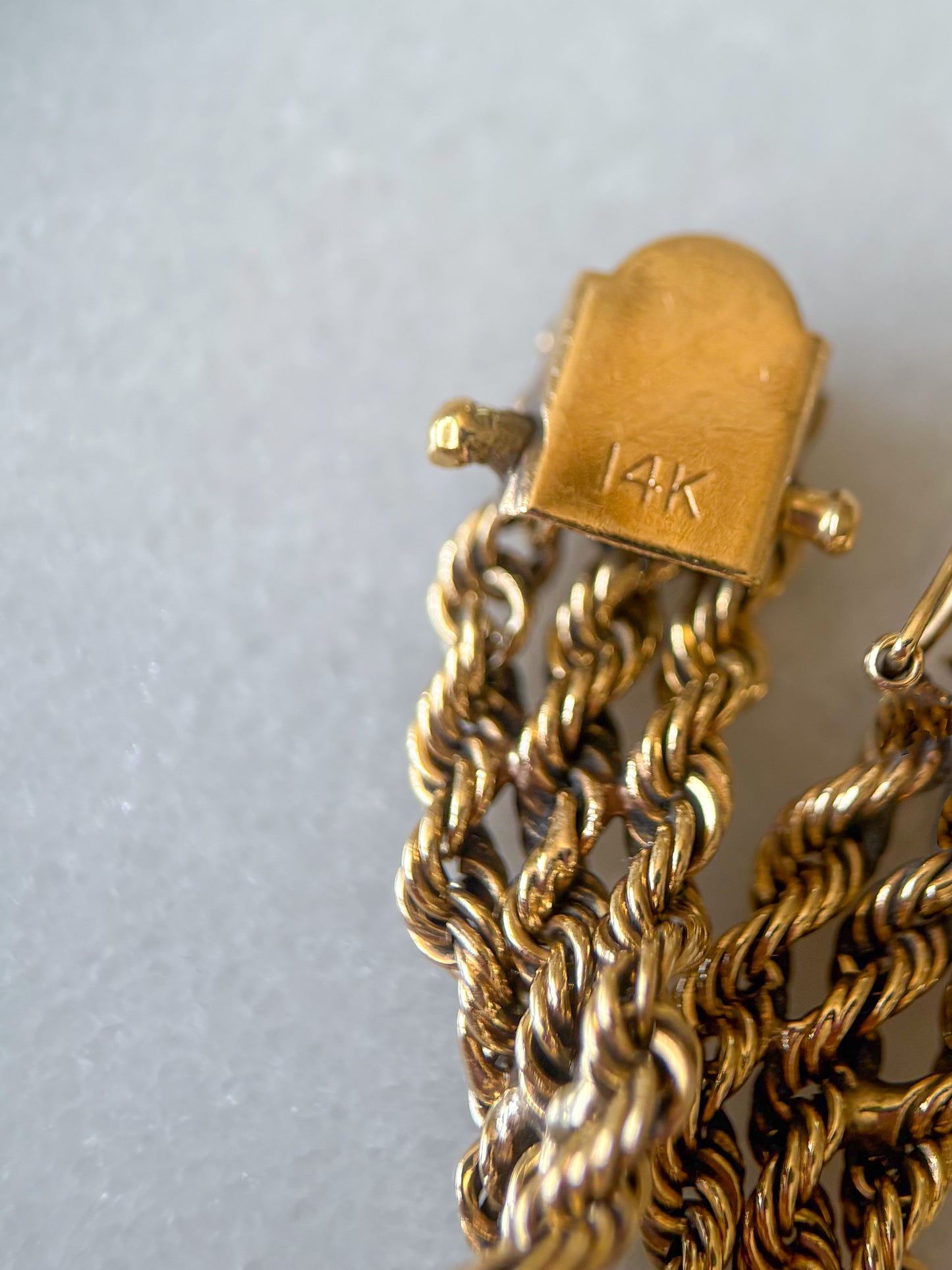 Vintage Triple Rope Chain 14k Yellow Gold 8.5 Inch Bracelet