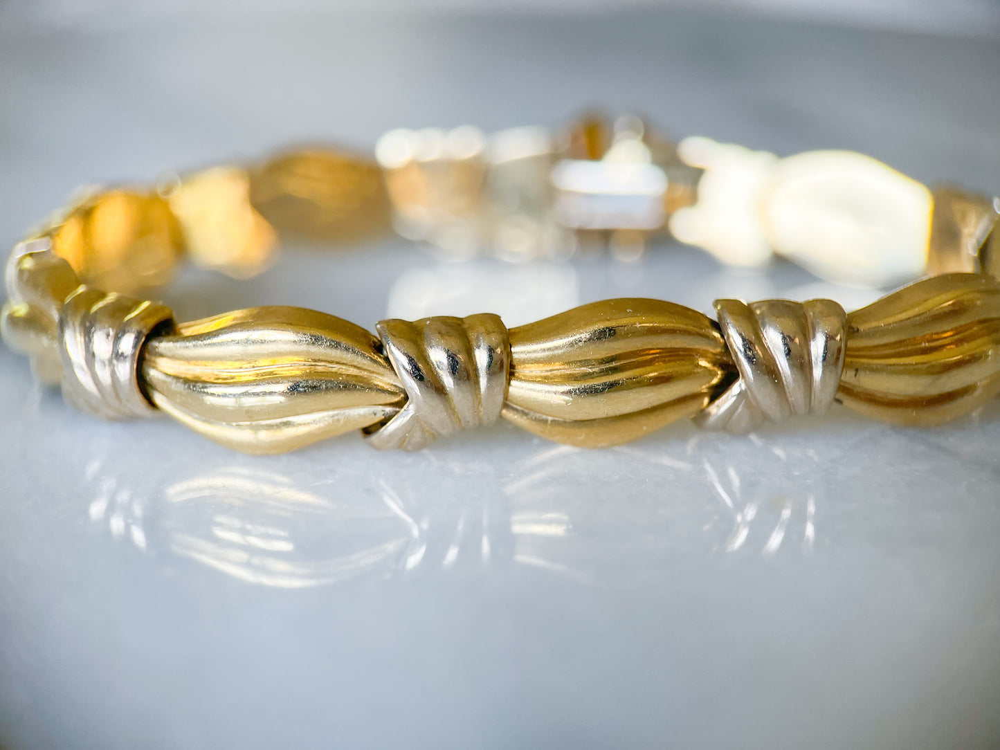 Vintage 14k Yellow and White Gold, Two Toned Chunky Bracelet