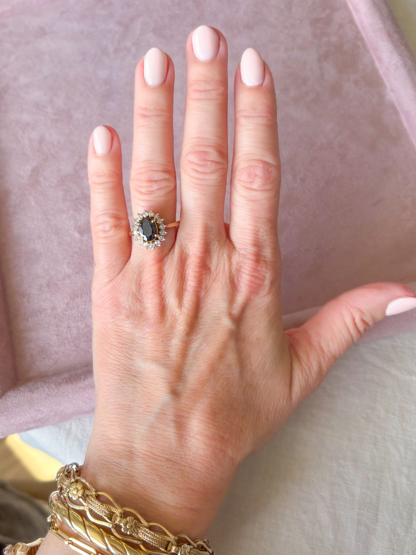 Vintage Natural Sapphire and Diamond 14k Yellow Gold Ring