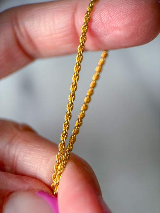 Vintage Rope Chain 14k Yellow Gold 7.25 Inch Bracelet