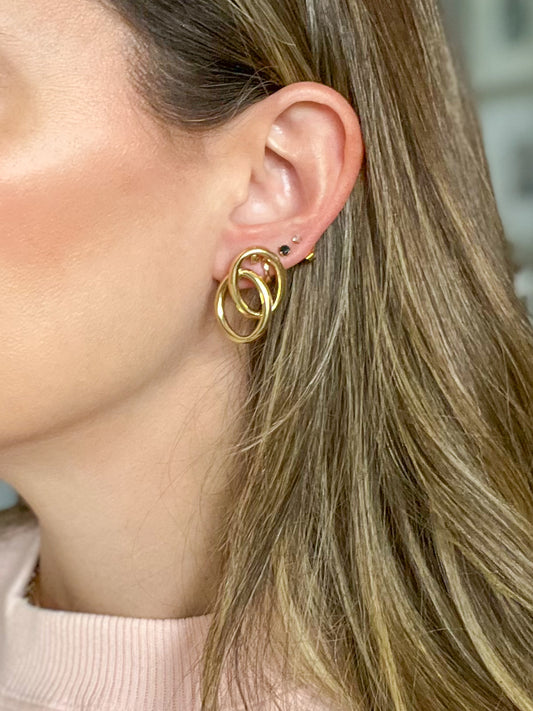 Vintage Double Ring Hoop 14k Yellow Gold Earrings