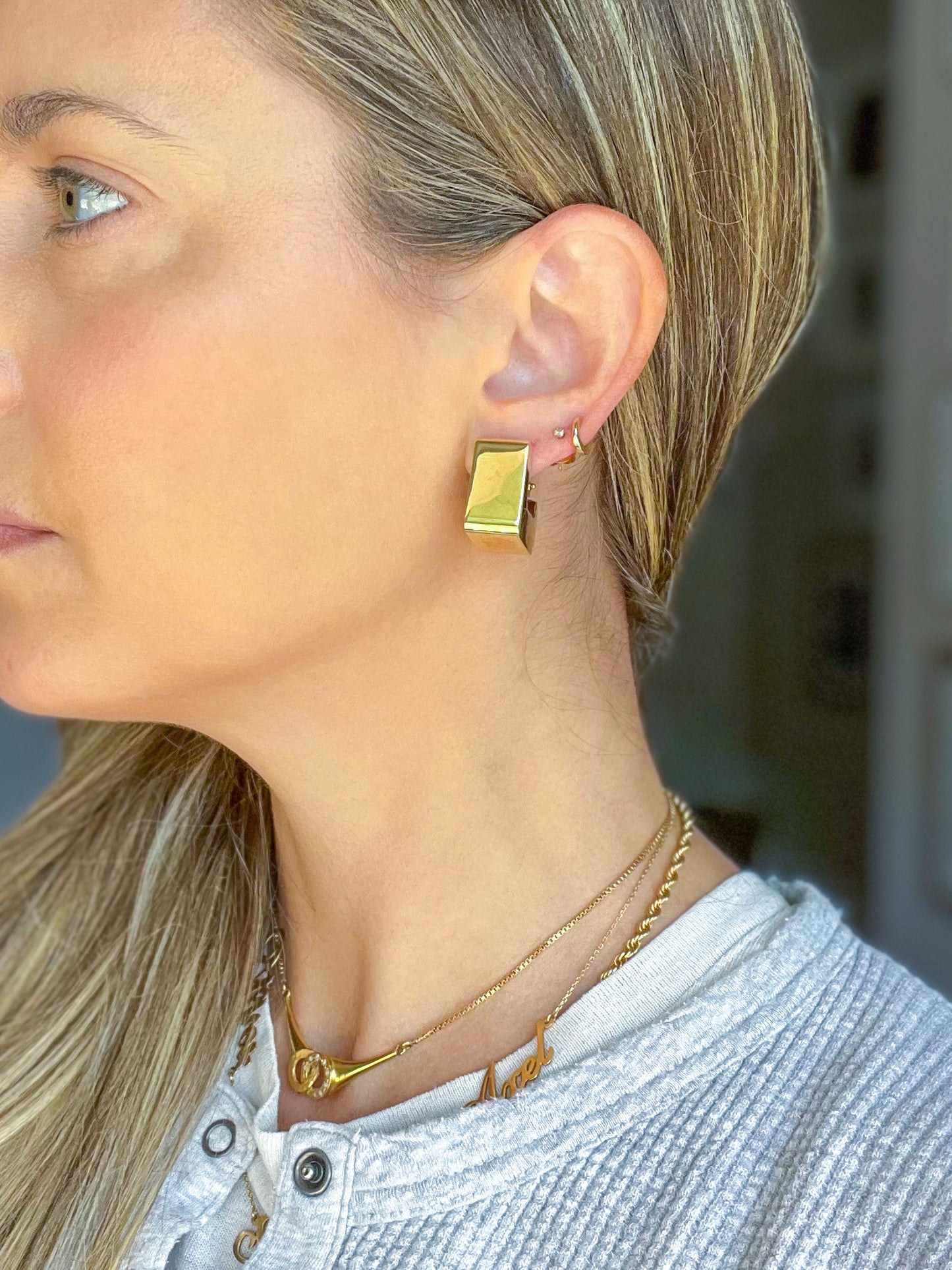 Vintage Chunky Squared 14k Yellow Gold Earrings