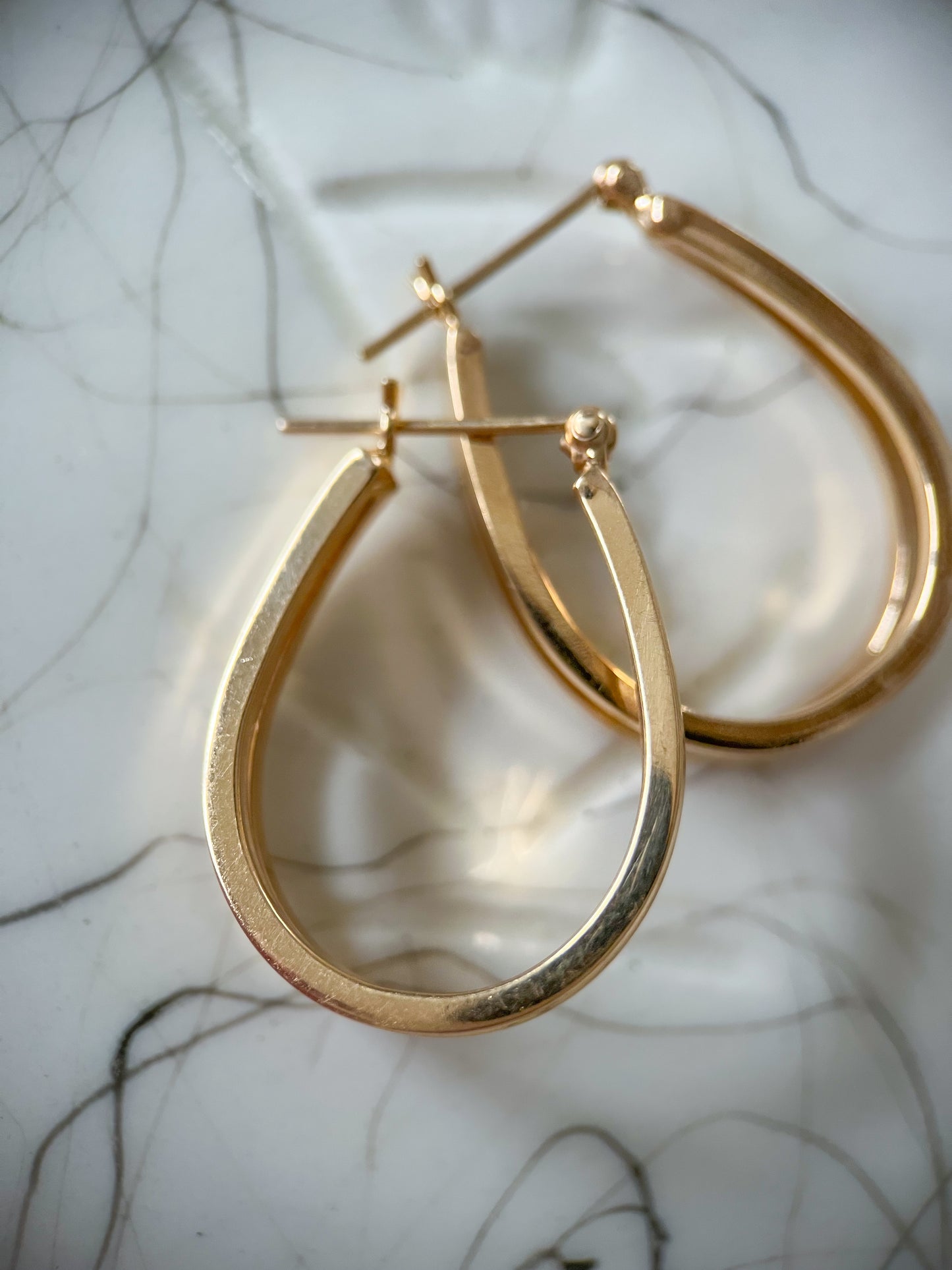 Vintage Oval Double Hoop 14k Yellow Gold Earrings