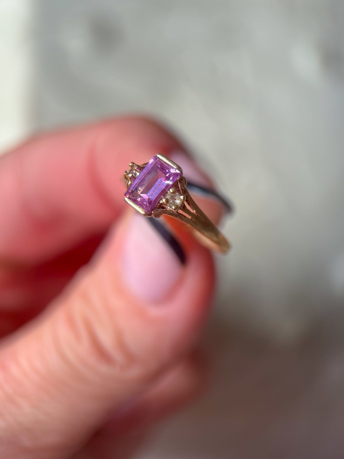 Vintage Amethyst and CZ 10k Yellow Gold Pinky Ring
