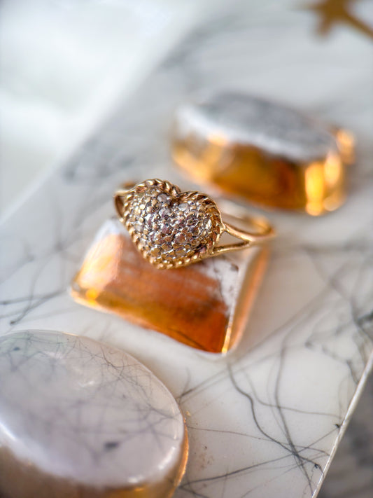 Vintage Pebbled Heart Two Toned 10k White and Yellow Gold Ring