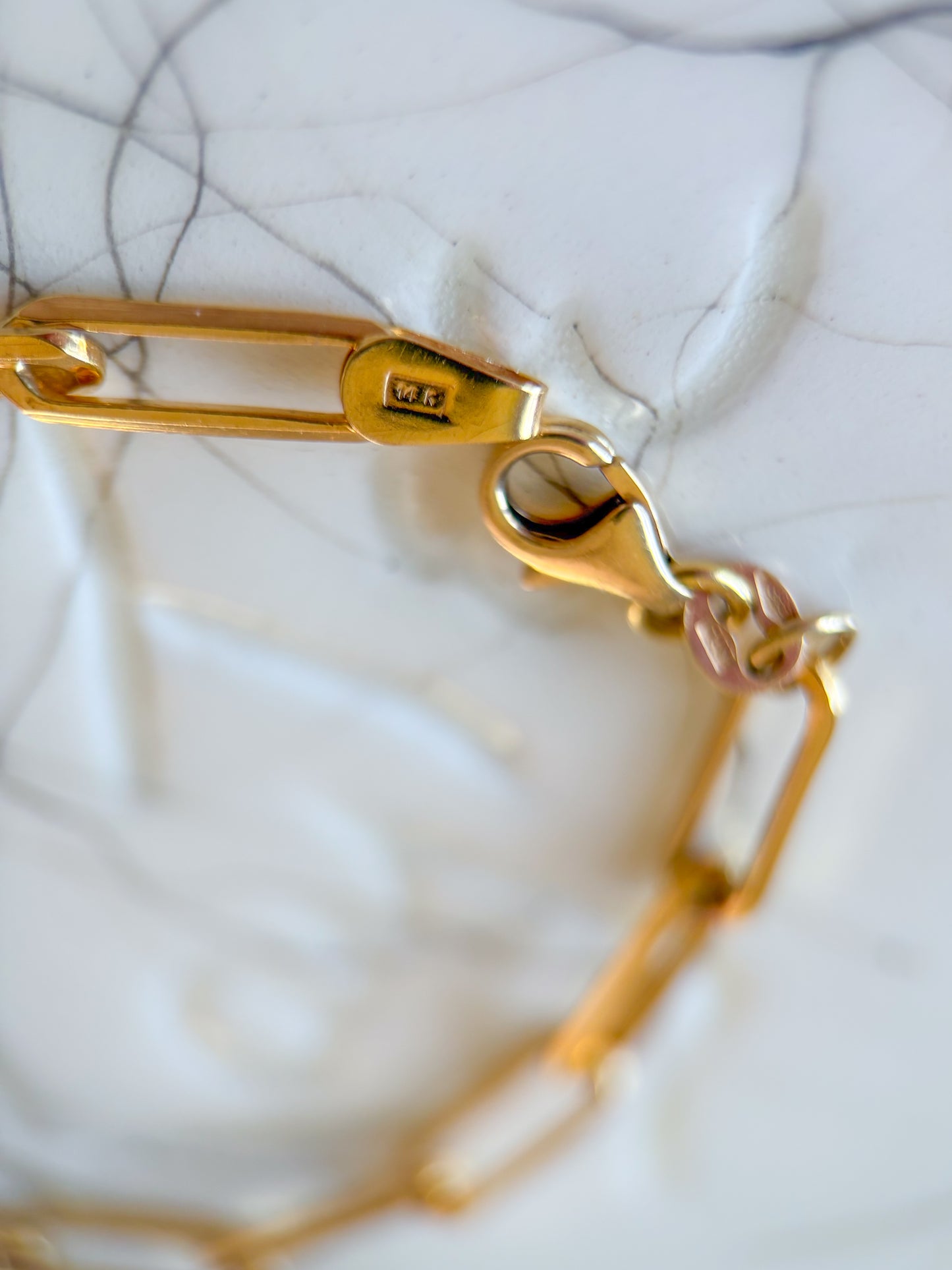Vintage Paperclip 14k Yellow Gold 6.5 Inch Bracelet