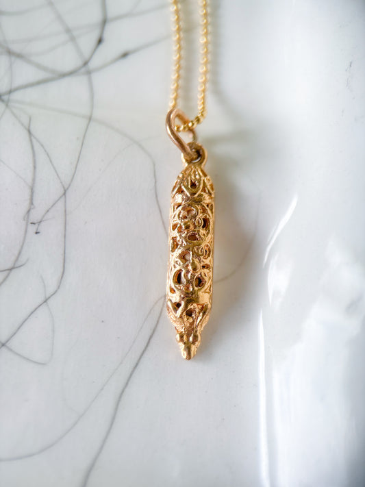 Vintage Mezuzah with Scroll 14k Yellow Gold Charm