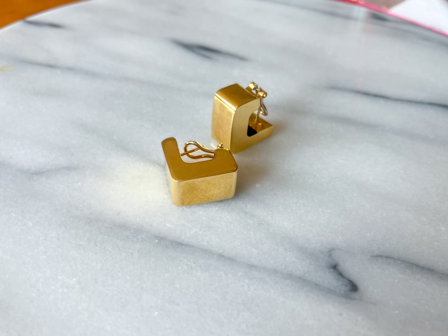 Vintage Chunky Squared 14k Yellow Gold Earrings