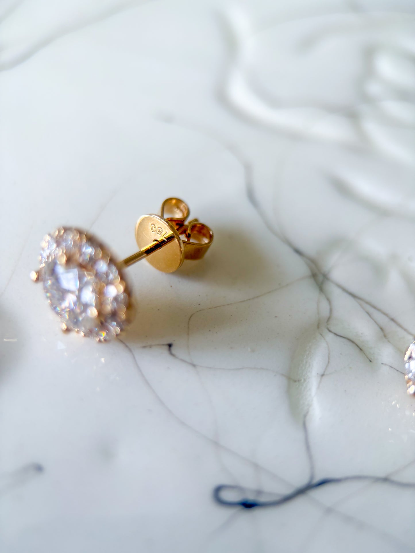 Lab Grown Round Diamonds 18k Yellow Gold Stud Earrings