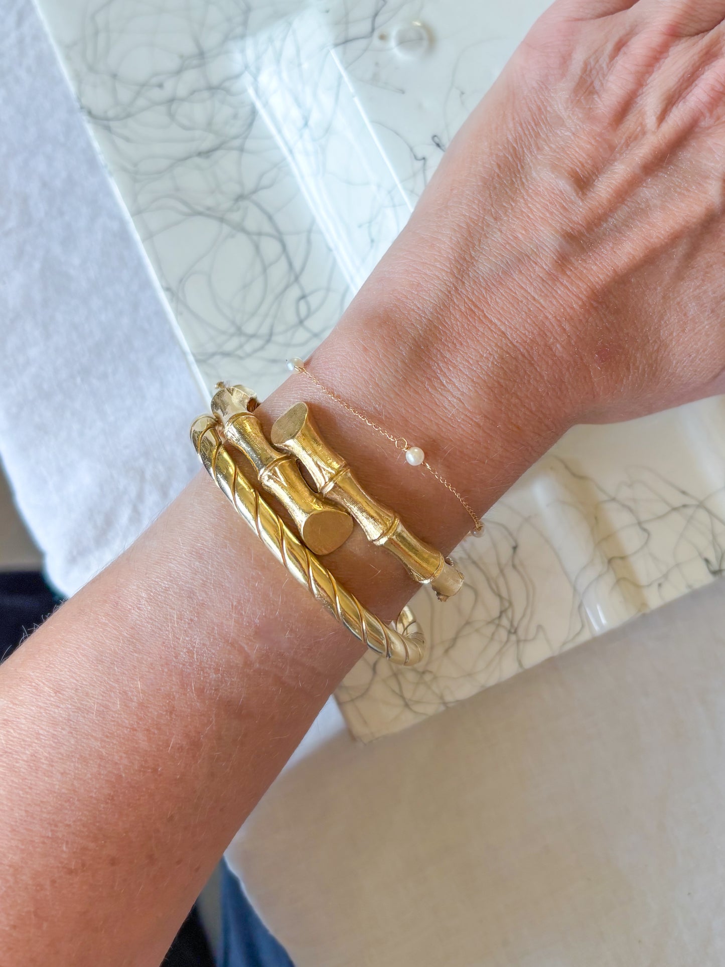 Vintage Natural Pearl Chain 14k Yellow Gold 7 Inch Bracelet