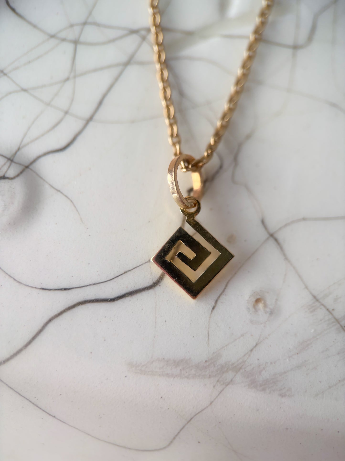 Vintage Mini Greek Square 14k Yellow Gold Charm