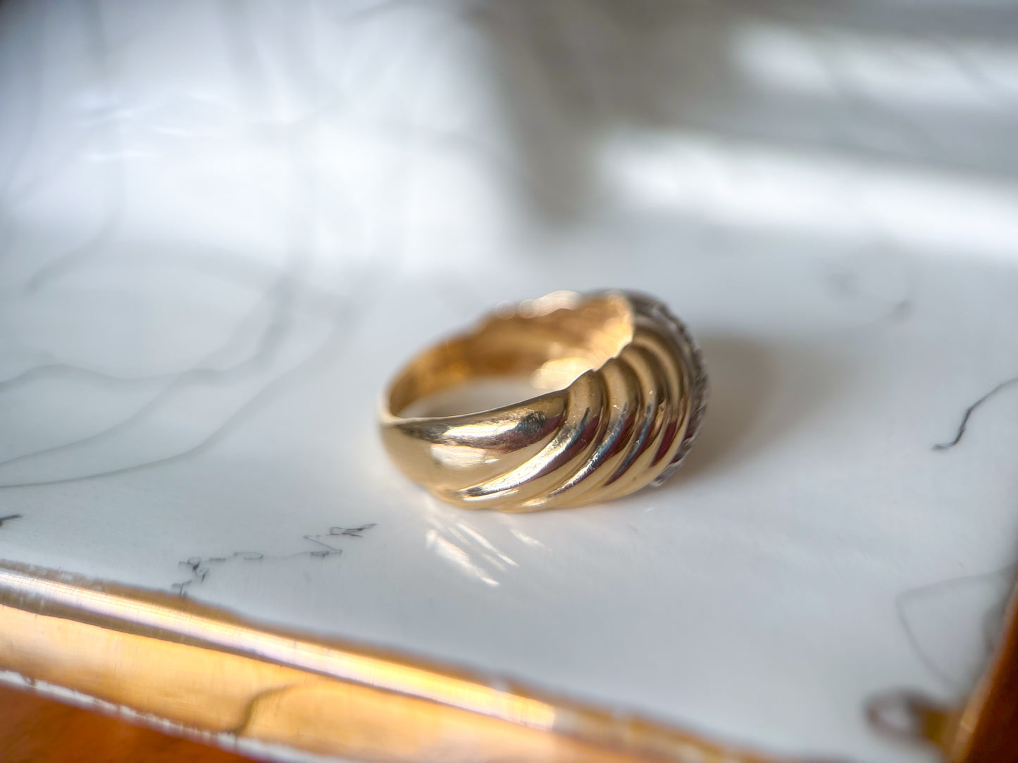 Vintage Natural Diamond Bombé 14k Yellow Gold Ring