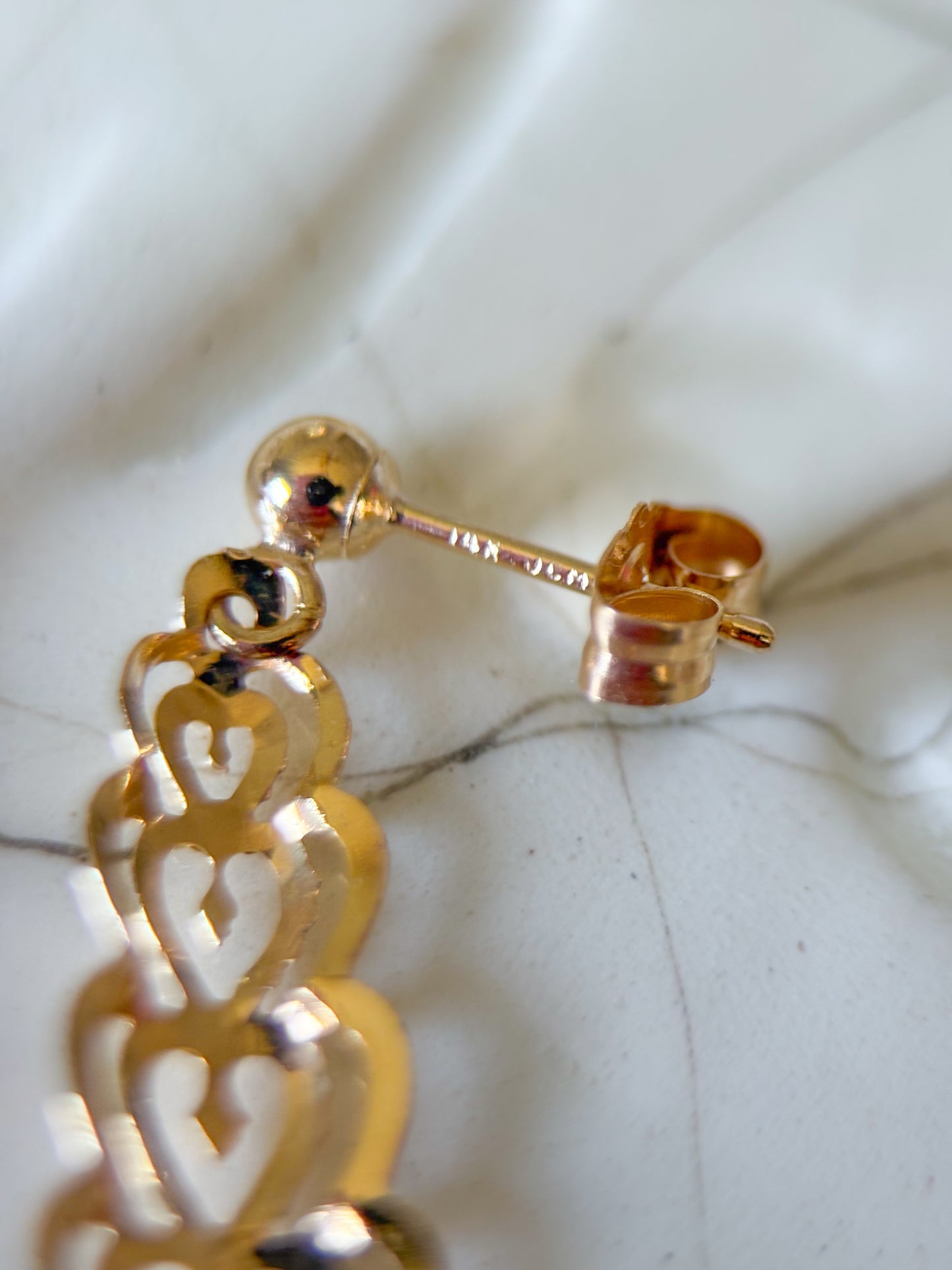 Vintage Dangle Heart 14k Yellow Gold Earrings