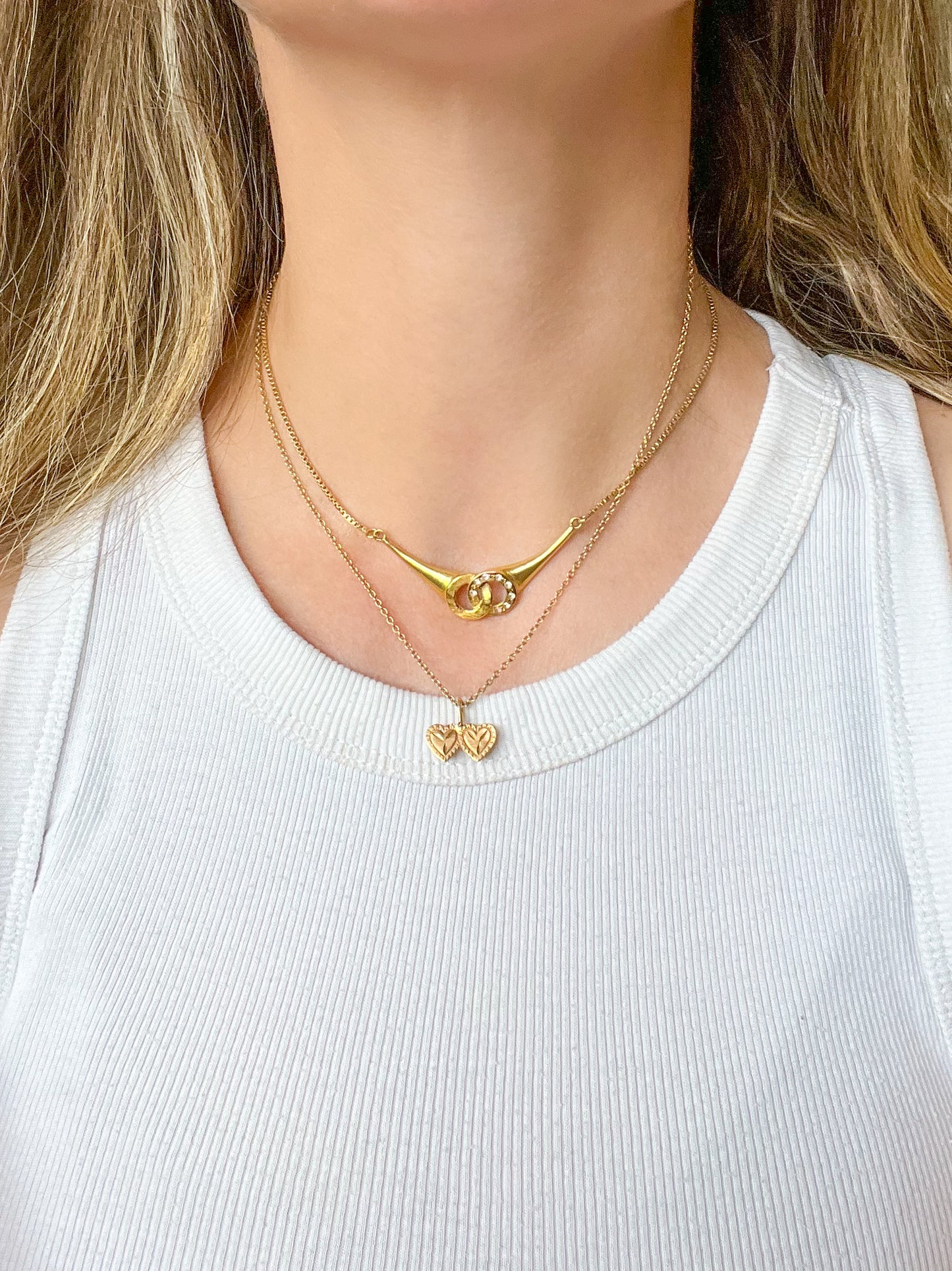 Vintage Double Heart 14k Yellow Gold Charm