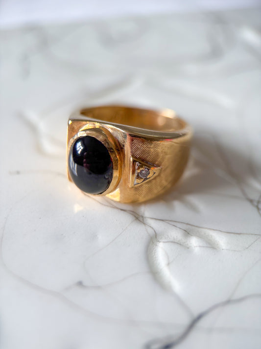 Vintage Onyx and Natural Diamond 14k Yellow Gold Ring
