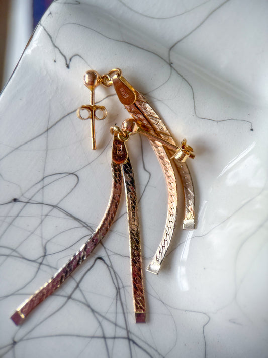 Vintage Dangle 14k White, Rose, Yellow Tri Colored Gold Earrings