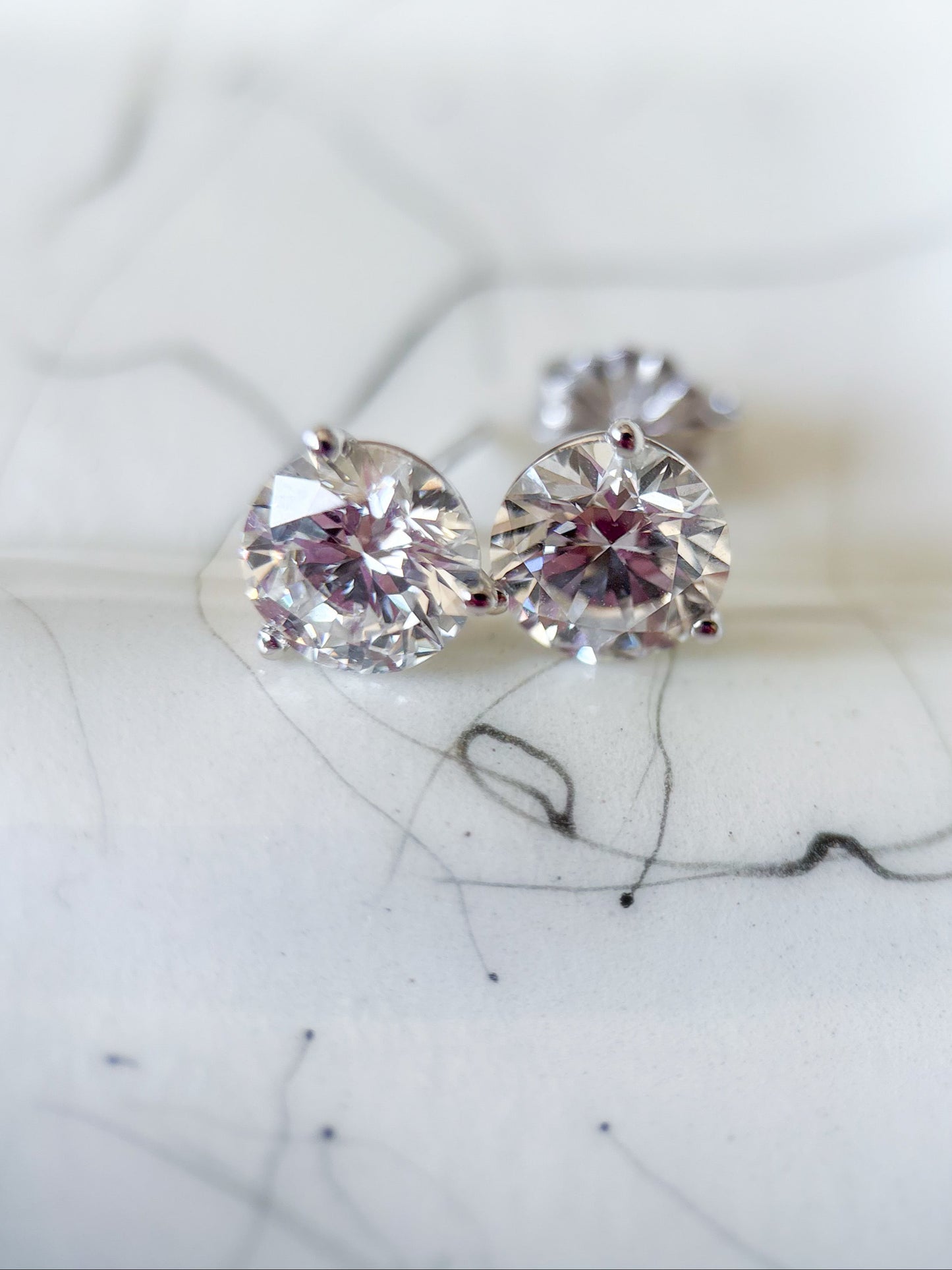 Lab Grown 2.51 Carat Total Weight Round Diamonds 14k White Gold Stud Earrings