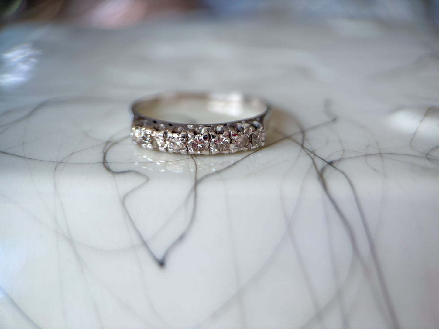 Vintage Natural Round Diamond 14k White Gold Half Band Ring