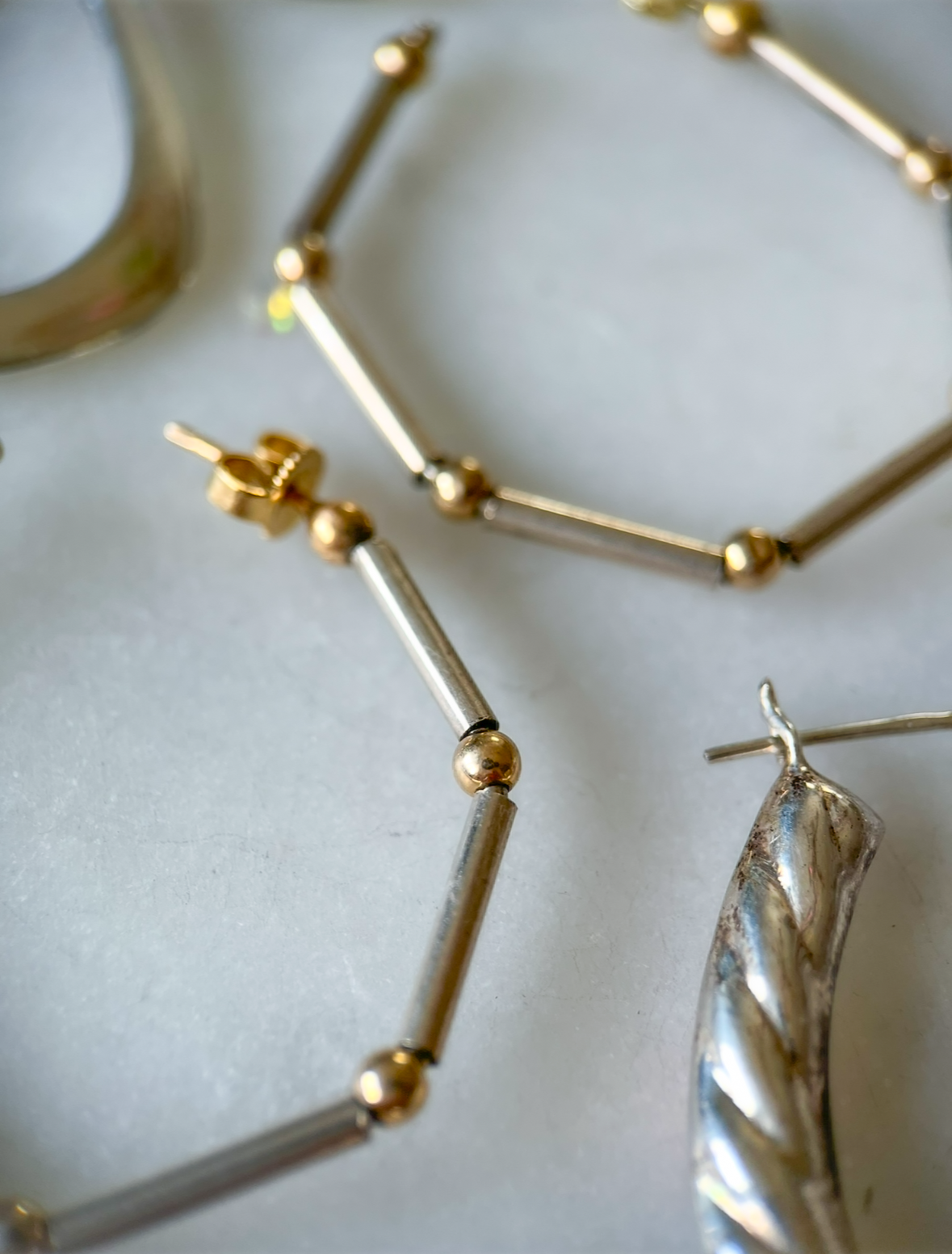 Vintage Sterling Silver Large Hoops with 14k Yellow Gold Balls, Circa 1970s
