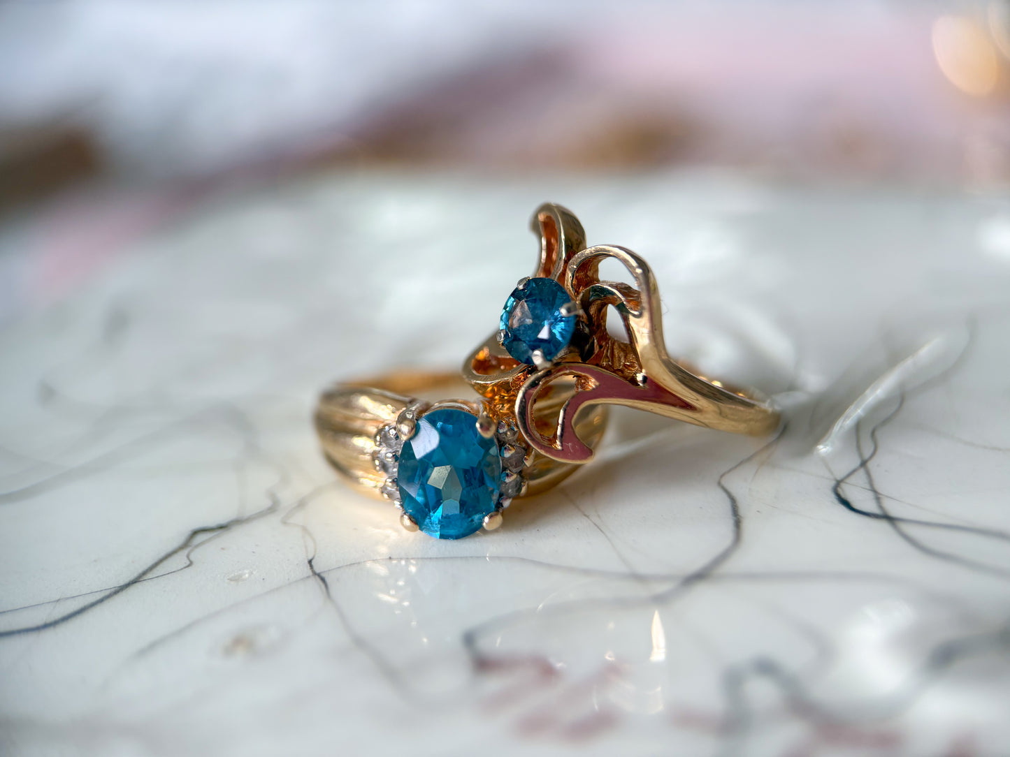 Various Vintage Natural Topaz 14k Yellow Gold Rings