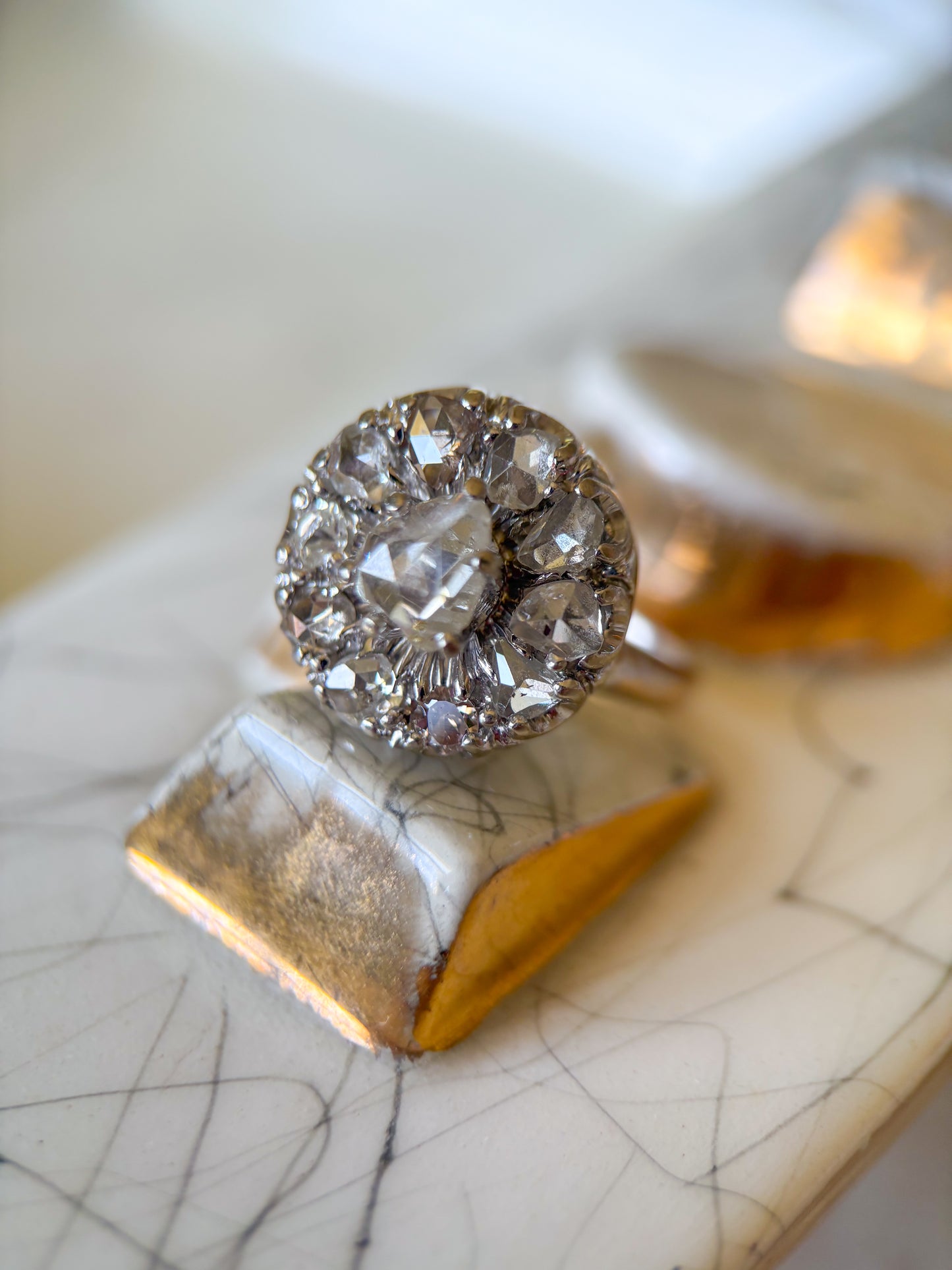 Antique Natural Old Miner Diamond 14k White Gold Ring