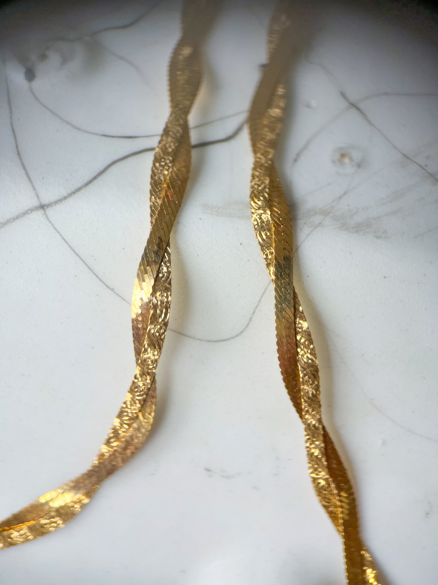 Vintage Herringbone Twist 10k Yellow Gold Chain 16 Inch Necklace