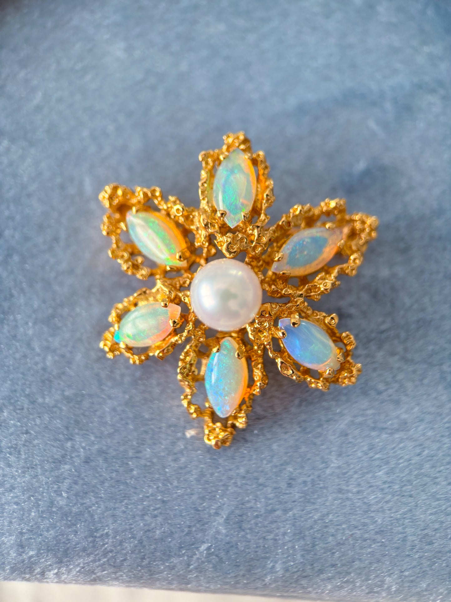 Vintage Opal Flower 14k Yellow Gold Pin and Pendant