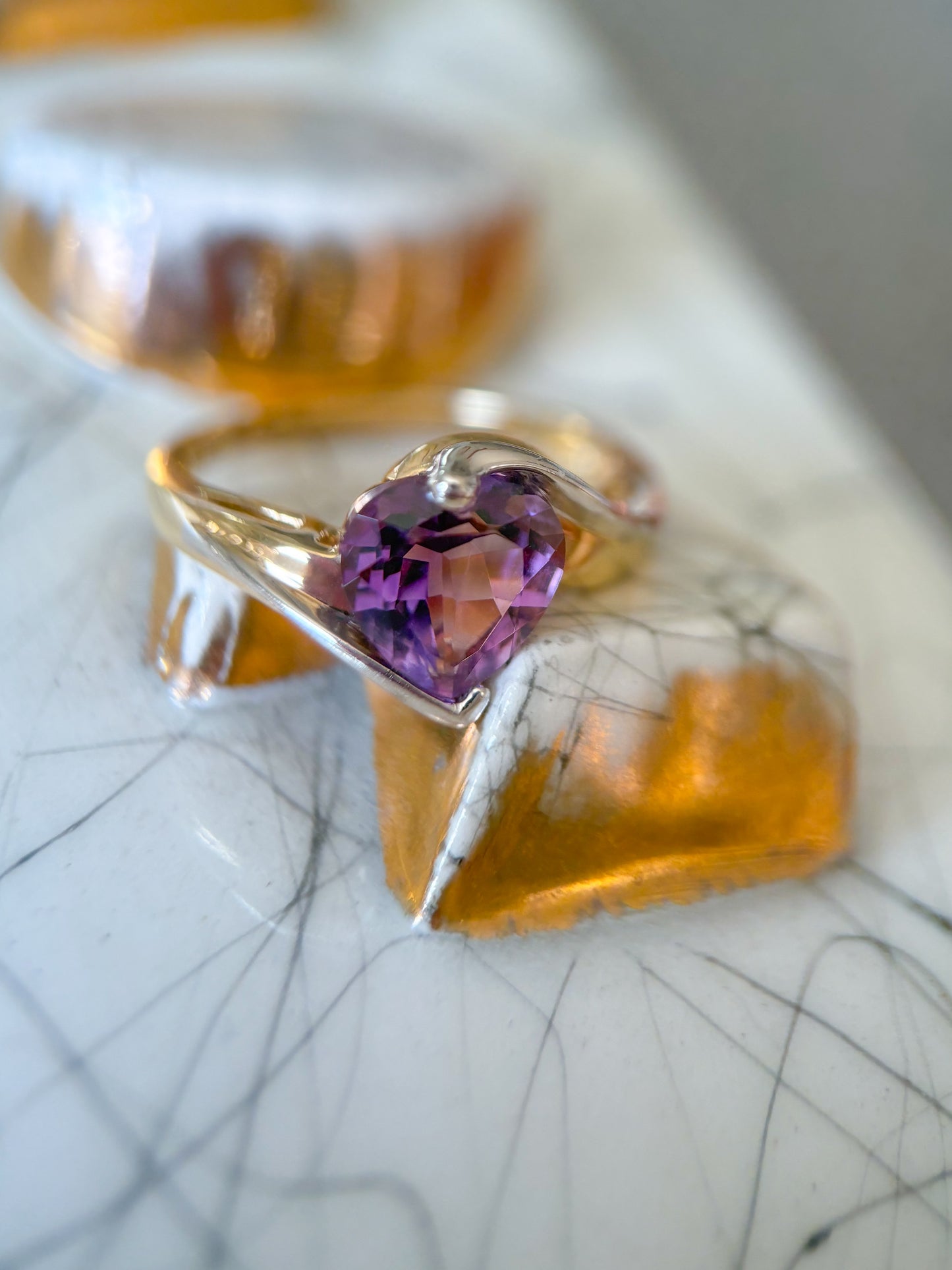 Vintage Semi Precious Amethyst 10k Yellow and White Gold Ring