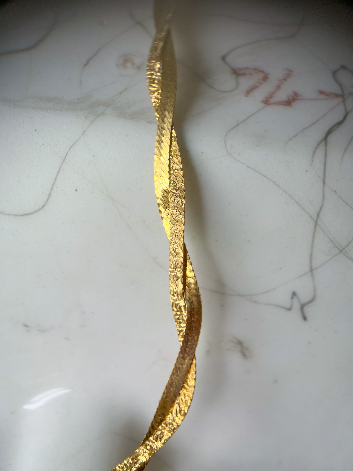 Vintage Herringbone Twist 10k Yellow Gold Chain 16 Inch Necklace