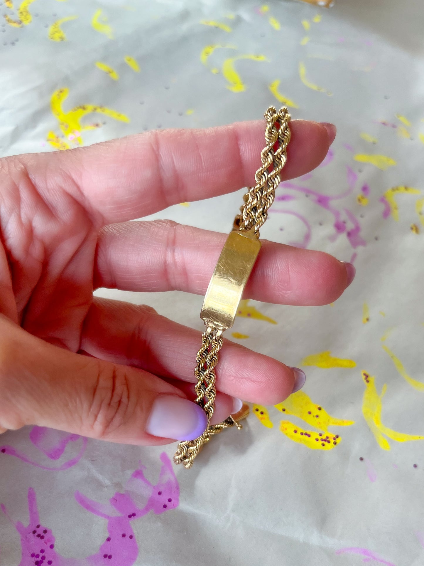 Vintage Double Rope ID Bracelet 14k Yellow Gold 7 Inch Bracelet