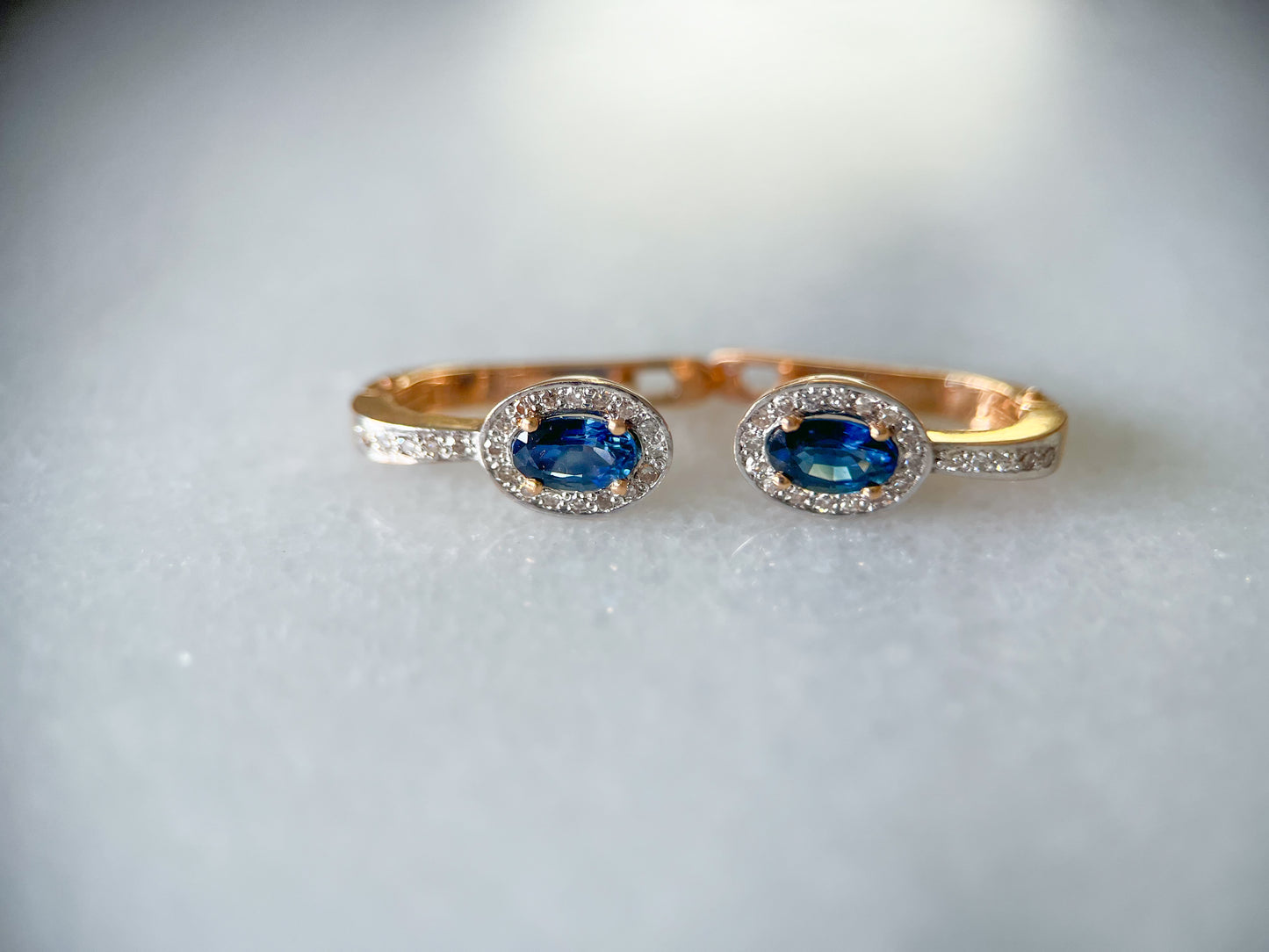 Vintage Natural Sapphire and Natural Diamond 14k Yellow Gold Drop Earrings