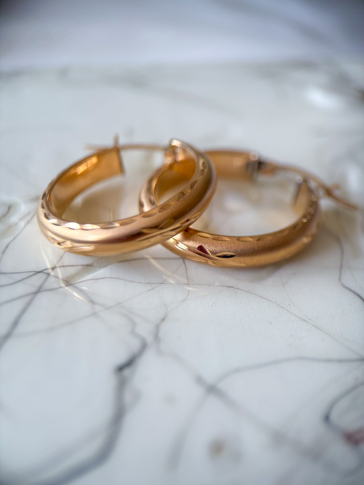 Vintage 14k Yellow Gold Etched Hoop Earrings