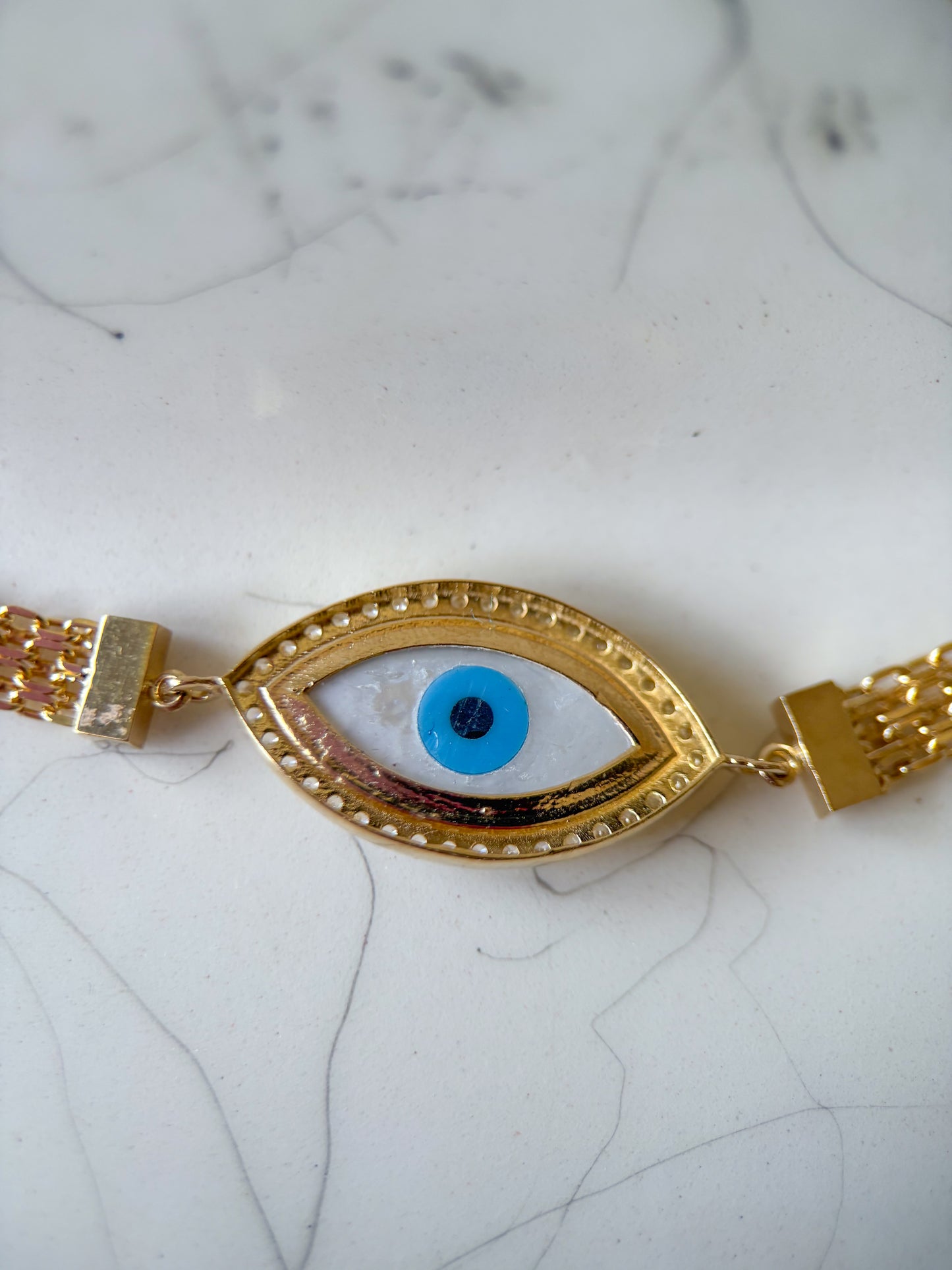 Evil Eye 10k Yellow Gold 7 Inch Byzantine Bracelet