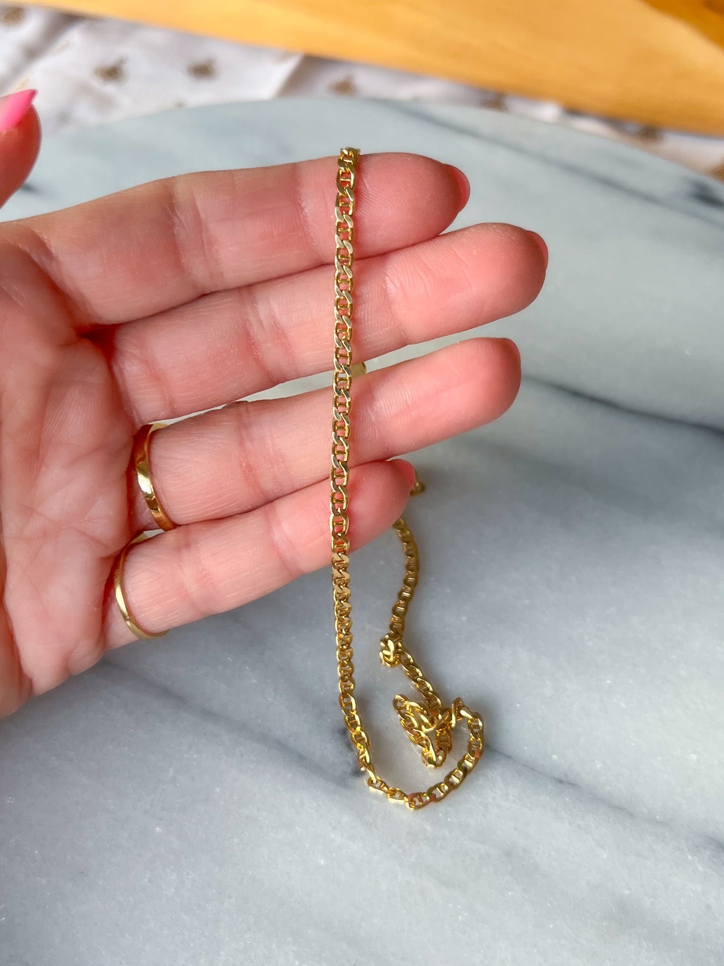 Vintage Flat Mariner 14k Yellow Gold Chain 17 Inch Necklace